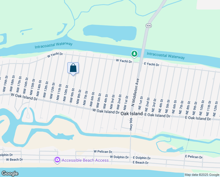map of restaurants, bars, coffee shops, grocery stores, and more near 132 Northwest 4th Street in Oak Island
