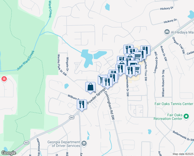map of restaurants, bars, coffee shops, grocery stores, and more near 902 Coleman Drive in Marietta