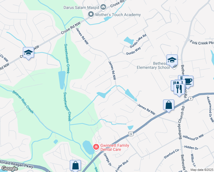 map of restaurants, bars, coffee shops, grocery stores, and more near 3240 Oaktree Park Drive Northwest in Lawrenceville