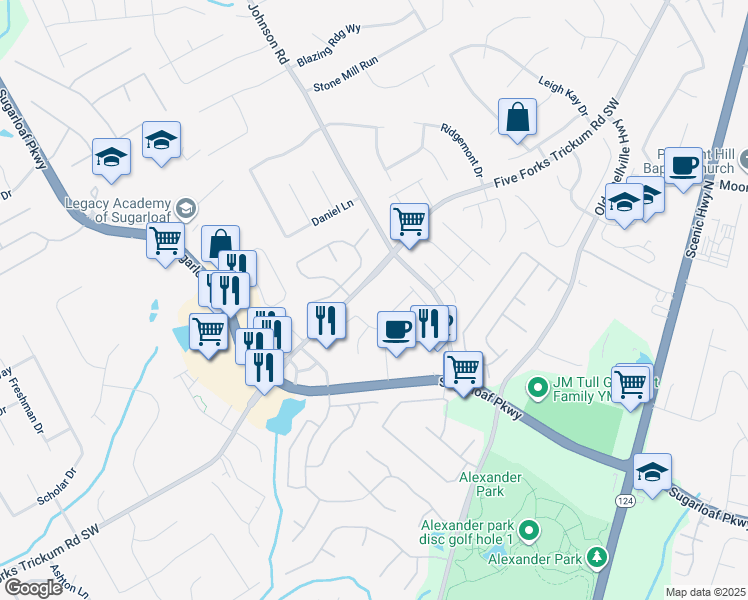 map of restaurants, bars, coffee shops, grocery stores, and more near 5 Fork Place in Lawrenceville