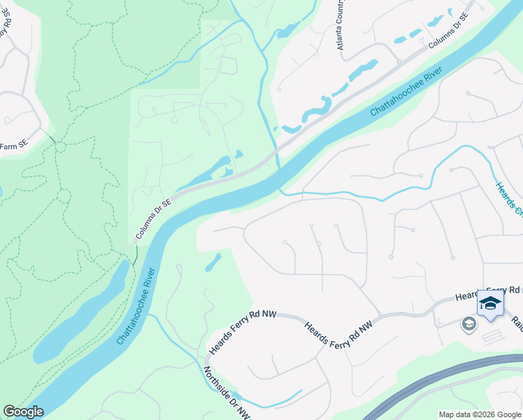 map of restaurants, bars, coffee shops, grocery stores, and more near 6220 River Chase Circle Northwest in Atlanta