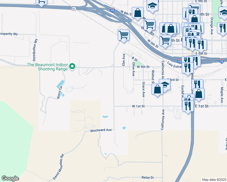 map of restaurants, bars, coffee shops, grocery stores, and more near 2 Veile Avenue in Beaumont