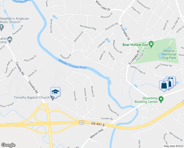 map of restaurants, bars, coffee shops, grocery stores, and more near 120 Holmes Court in Athens