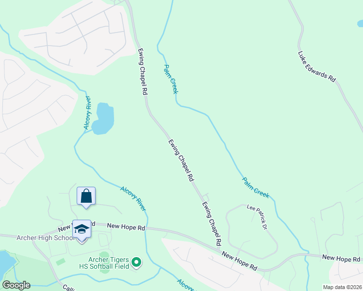 map of restaurants, bars, coffee shops, grocery stores, and more near 2240 Ewing Chapel Road in Dacula
