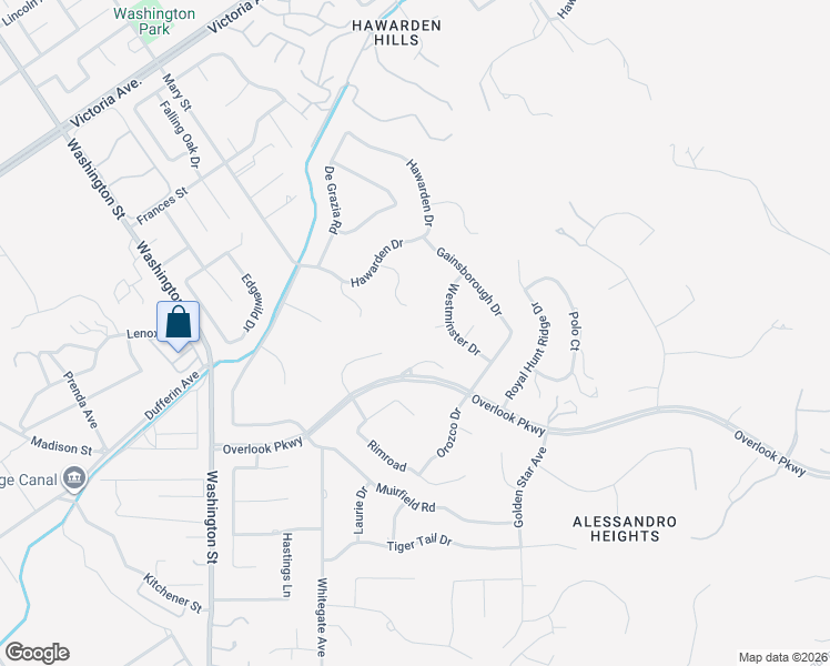 map of restaurants, bars, coffee shops, grocery stores, and more near 2110 Hathaway Place in Riverside