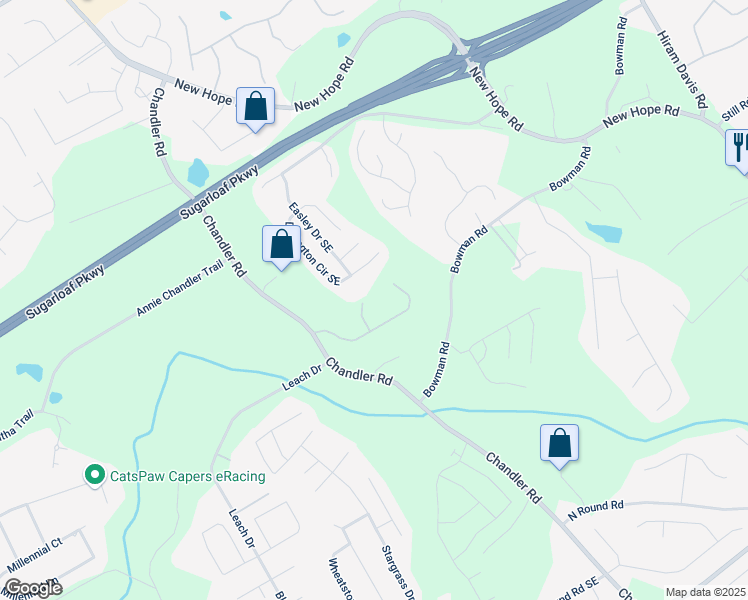 map of restaurants, bars, coffee shops, grocery stores, and more near 1410 Daley Ridge Court in Lawrenceville