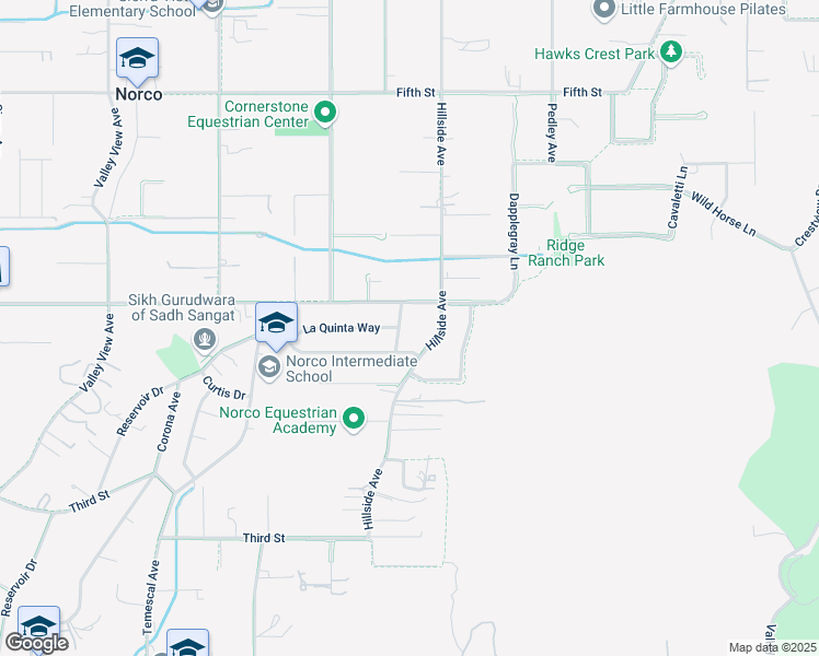 map of restaurants, bars, coffee shops, grocery stores, and more near 2851 Huerta Way in Norco