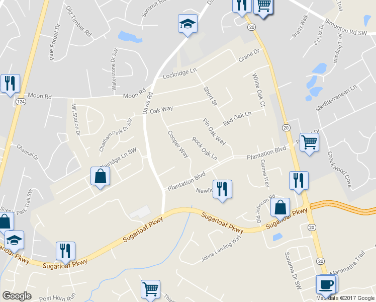 map of restaurants, bars, coffee shops, grocery stores, and more near 912 Cooper Way in Lawrenceville