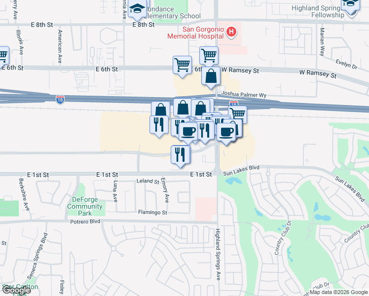 map of restaurants, bars, coffee shops, grocery stores, and more near 1620 East 2nd Street in Beaumont