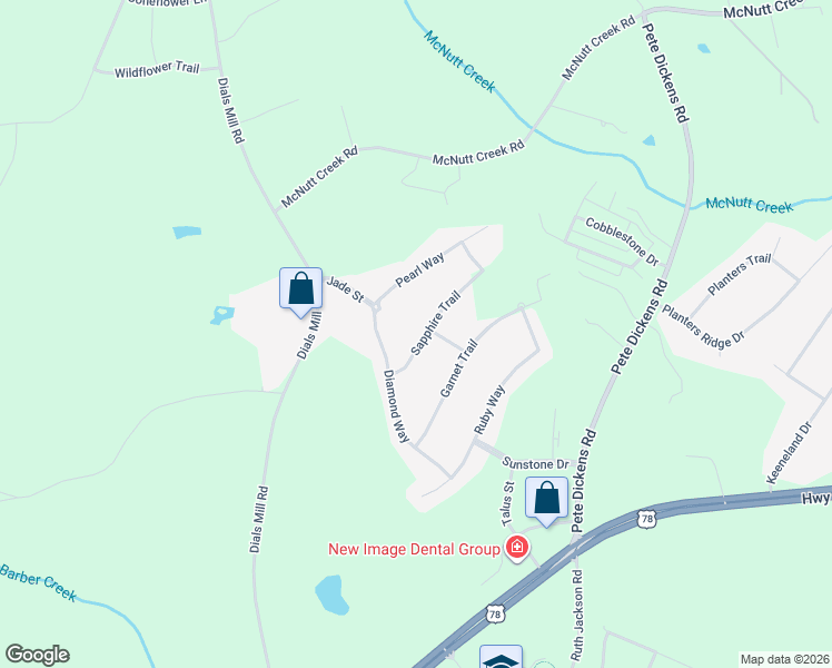 map of restaurants, bars, coffee shops, grocery stores, and more near 1051 Sapphire Trail in Bogart