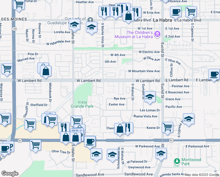 map of restaurants, bars, coffee shops, grocery stores, and more near 762 West Lambert Road in La Habra