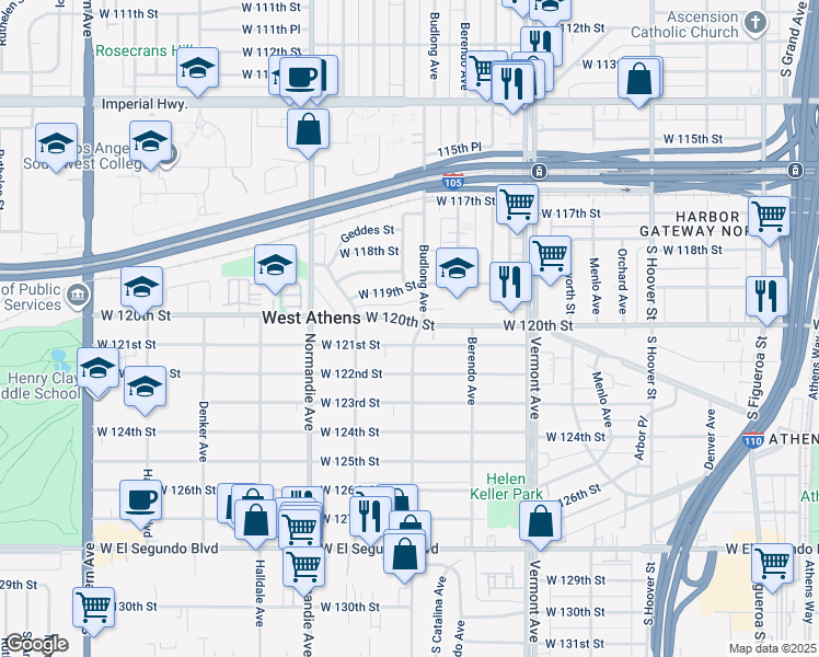 map of restaurants, bars, coffee shops, grocery stores, and more near 11937 Budlong Avenue in Los Angeles