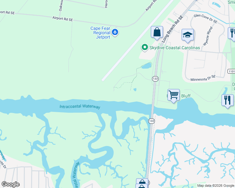 map of restaurants, bars, coffee shops, grocery stores, and more near 7100 Marsh Grove Lane in Southport