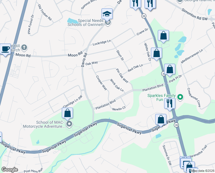 map of restaurants, bars, coffee shops, grocery stores, and more near 912 Cooper Way in Lawrenceville