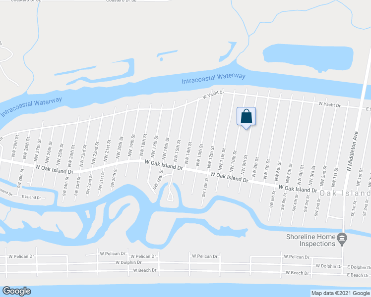 map of restaurants, bars, coffee shops, grocery stores, and more near 113 Northwest 14th Street in Oak Island