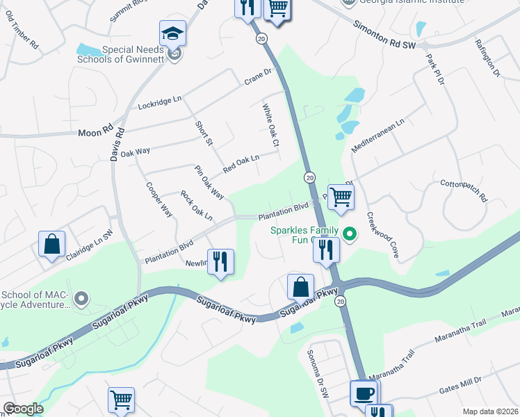 map of restaurants, bars, coffee shops, grocery stores, and more near 975 Holly Oak Court in Lawrenceville