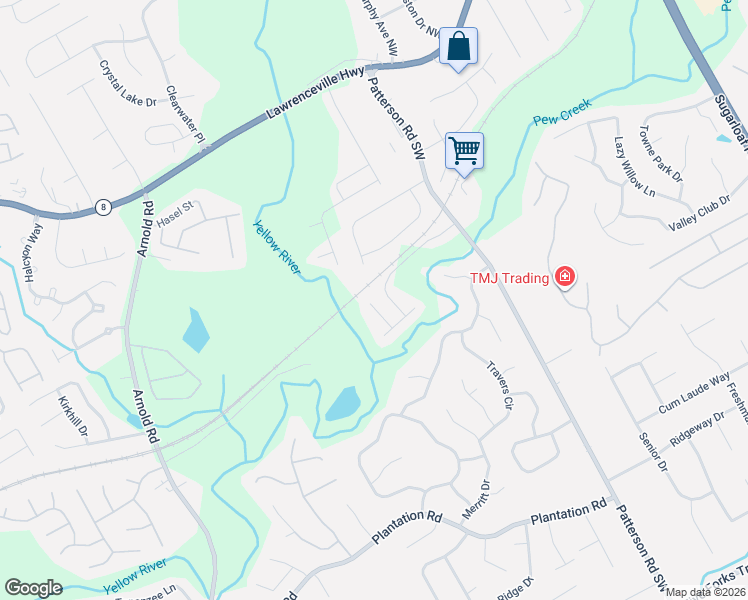 map of restaurants, bars, coffee shops, grocery stores, and more near 134 Patterson Close Court in Lawrenceville