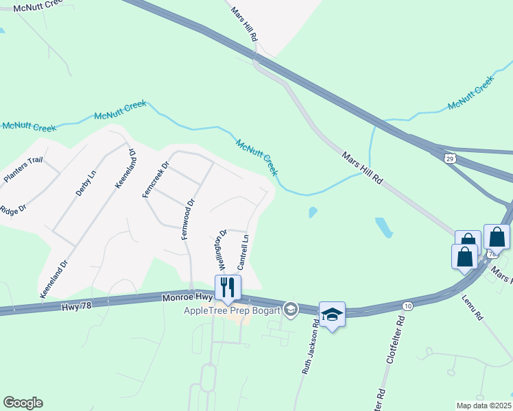 map of restaurants, bars, coffee shops, grocery stores, and more near 1000 Nash Court in Watkinsville