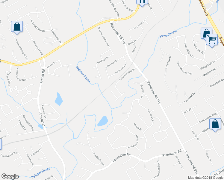 map of restaurants, bars, coffee shops, grocery stores, and more near 134 Patterson Close Court in Lawrenceville