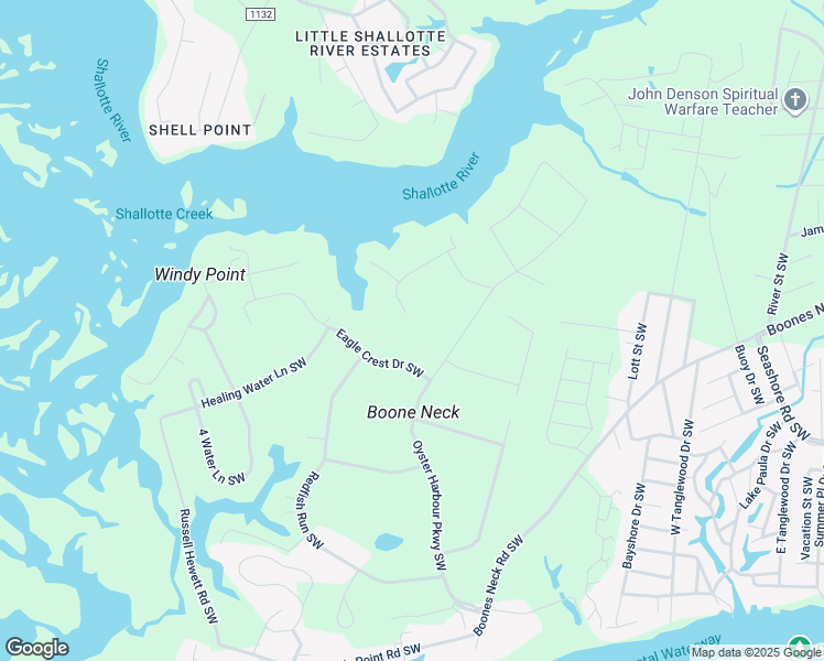 map of restaurants, bars, coffee shops, grocery stores, and more near 1858 Harbours Edge Lane Southwest in Brunswick County