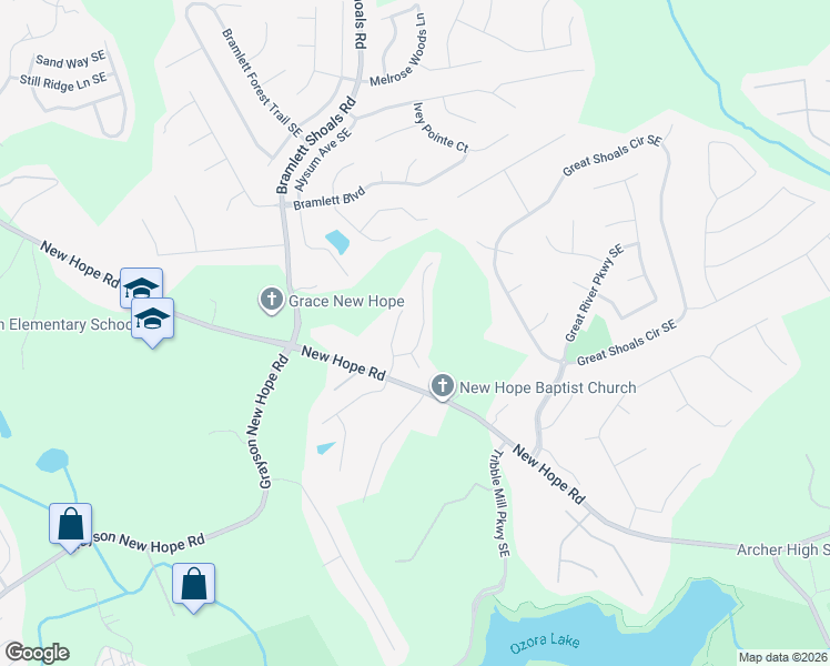 map of restaurants, bars, coffee shops, grocery stores, and more near 1162 Ida Woods Lane Southeast in Lawrenceville