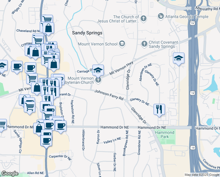 map of restaurants, bars, coffee shops, grocery stores, and more near 475 Mount Vernon Highway Northeast in Atlanta