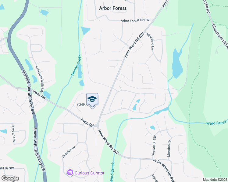 map of restaurants, bars, coffee shops, grocery stores, and more near 1281 Channel Park Southwest in Marietta
