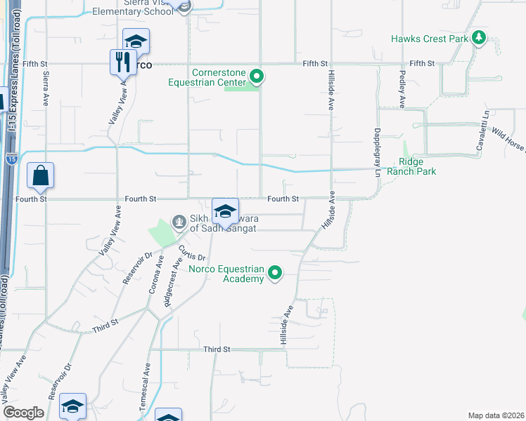 map of restaurants, bars, coffee shops, grocery stores, and more near 891 La Quinta Way in Norco