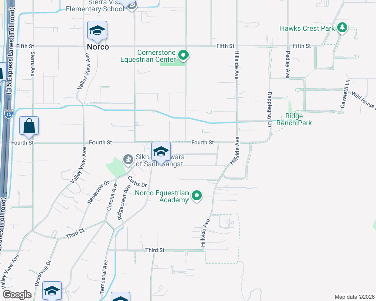 map of restaurants, bars, coffee shops, grocery stores, and more near 891 La Quinta Way in Norco