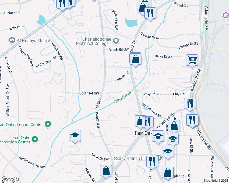 map of restaurants, bars, coffee shops, grocery stores, and more near 74 Grampian Way in Marietta