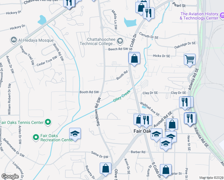 map of restaurants, bars, coffee shops, grocery stores, and more near 82 Grampian Way in Marietta