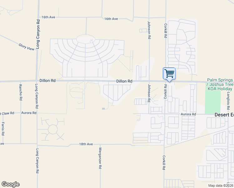 map of restaurants, bars, coffee shops, grocery stores, and more near 69525 Dillon Road in Desert Hot Springs