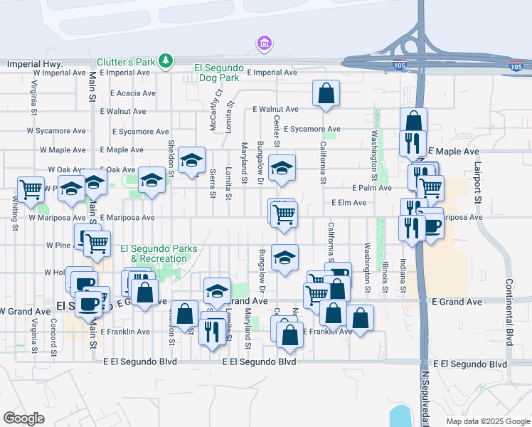 map of restaurants, bars, coffee shops, grocery stores, and more near in El Segundo