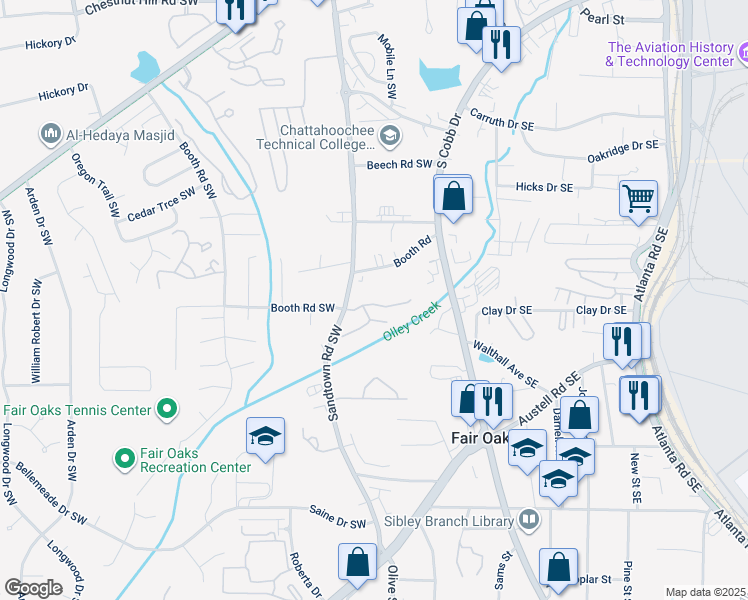 map of restaurants, bars, coffee shops, grocery stores, and more near 74 Grampian Way in Marietta