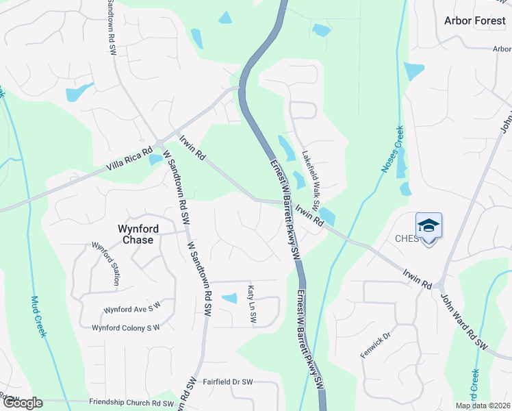 map of restaurants, bars, coffee shops, grocery stores, and more near 1202 Wilkes Way Southwest in Marietta