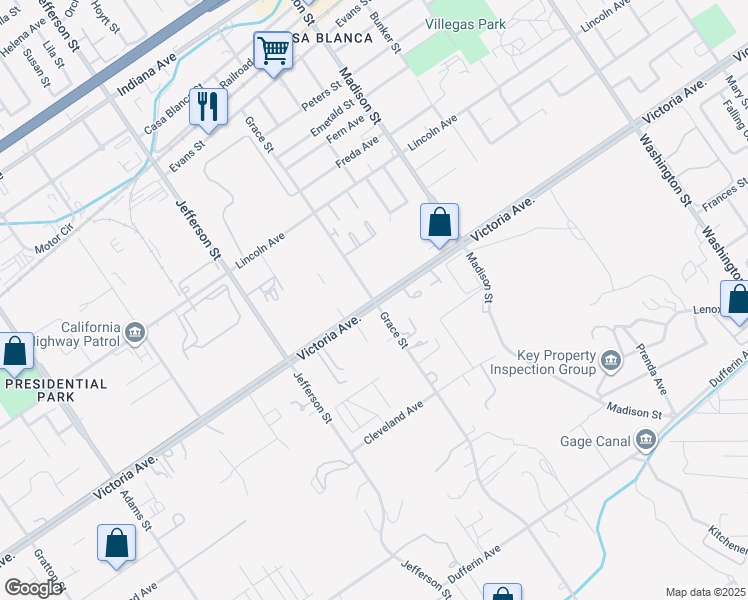 map of restaurants, bars, coffee shops, grocery stores, and more near 2875 Grace Street in Riverside