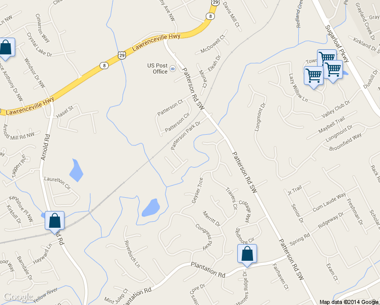 map of restaurants, bars, coffee shops, grocery stores, and more near 1917 Patterson Park Pl in Lawrenceville