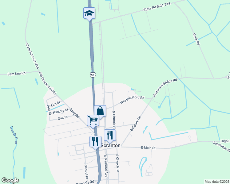 map of restaurants, bars, coffee shops, grocery stores, and more near 2224 North Church Street in Scranton