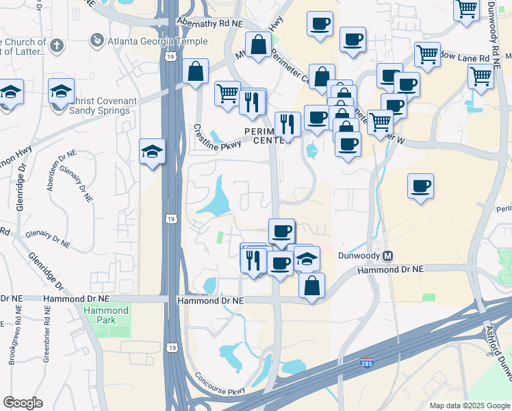 map of restaurants, bars, coffee shops, grocery stores, and more near 246 Summer Drive in Atlanta