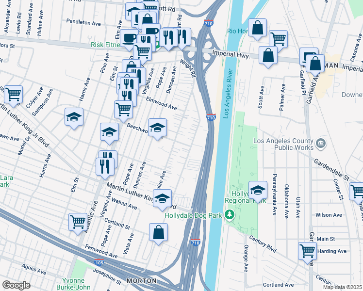 map of restaurants, bars, coffee shops, grocery stores, and more near 5316 Beechwood Avenue in Lynwood