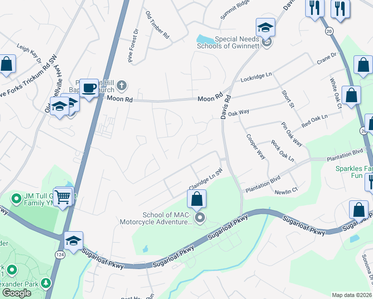 map of restaurants, bars, coffee shops, grocery stores, and more near 857 New England Court in Lawrenceville