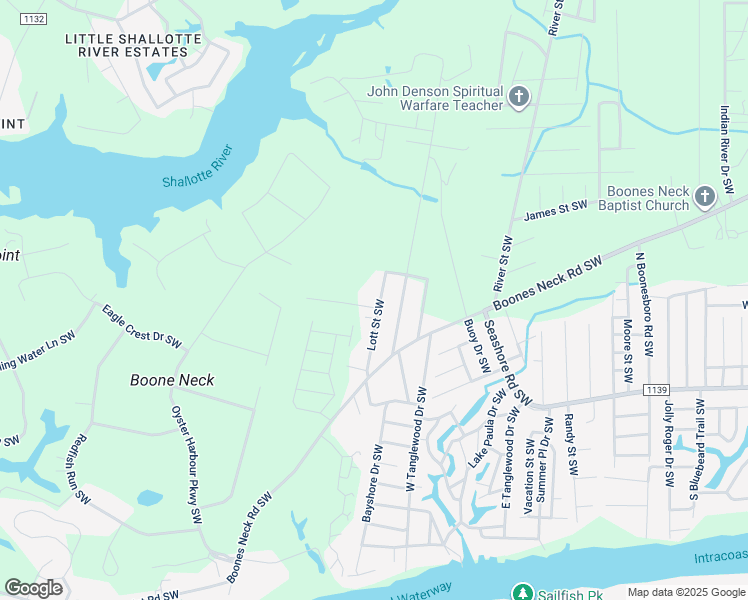 map of restaurants, bars, coffee shops, grocery stores, and more near 2075 Lott Street Southwest in Brunswick County