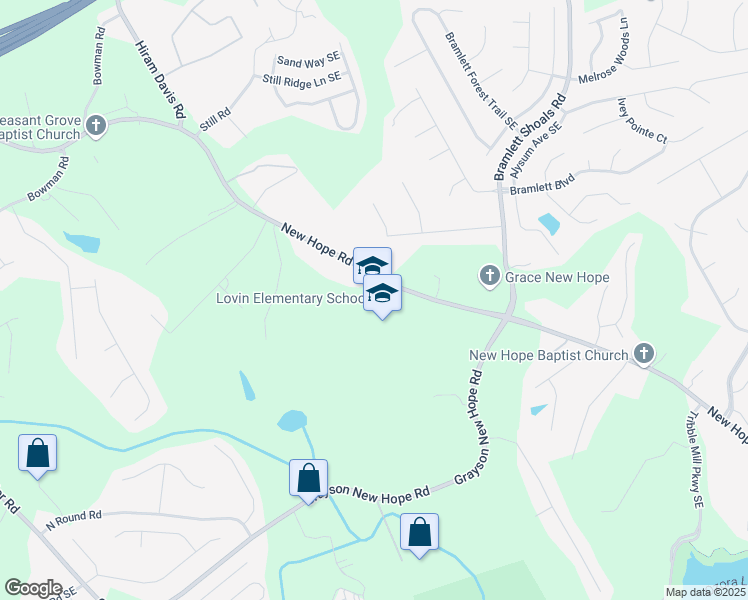 map of restaurants, bars, coffee shops, grocery stores, and more near 1705 New Hope Road in Lawrenceville