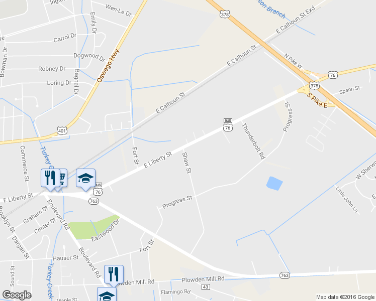 map of restaurants, bars, coffee shops, grocery stores, and more near 600 East Liberty Street in Sumter