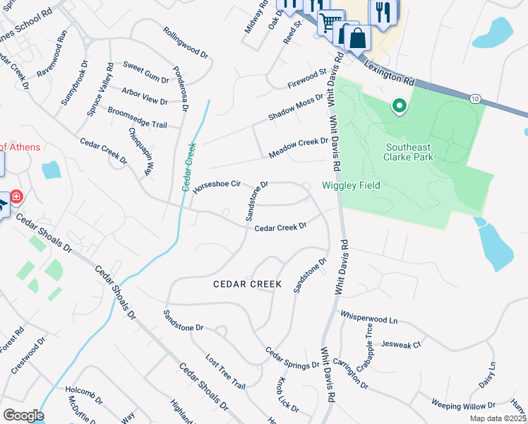map of restaurants, bars, coffee shops, grocery stores, and more near 110 Orchard Knob Lane in Athens