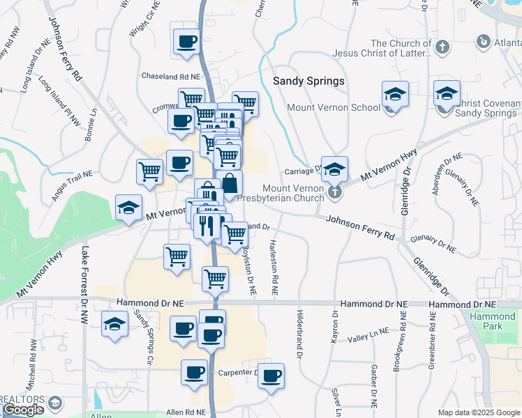 map of restaurants, bars, coffee shops, grocery stores, and more near 339 Johnson Ferry Road in Atlanta