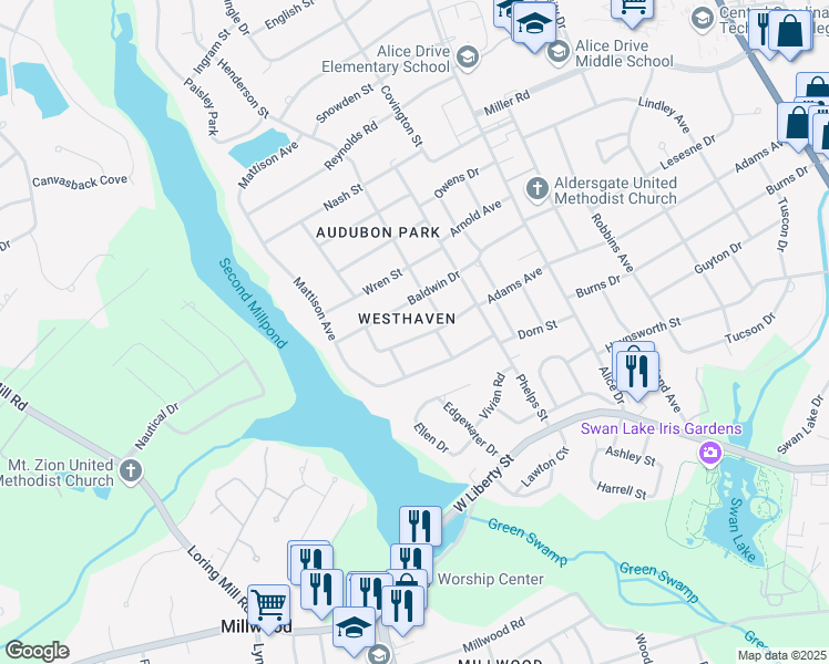 map of restaurants, bars, coffee shops, grocery stores, and more near 713 Adams Avenue in Sumter