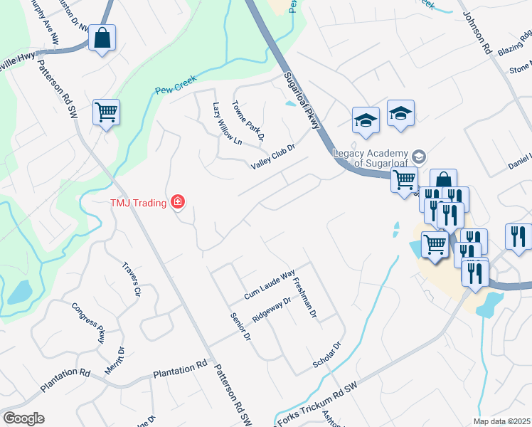 map of restaurants, bars, coffee shops, grocery stores, and more near 1698 Broomfield Way in Lawrenceville
