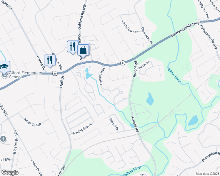 map of restaurants, bars, coffee shops, grocery stores, and more near 165 Stadler Run in Lawrenceville