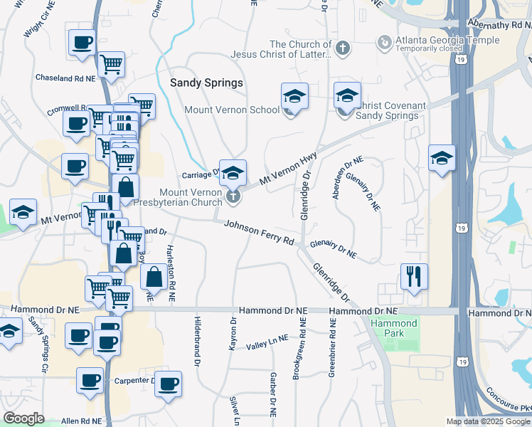 map of restaurants, bars, coffee shops, grocery stores, and more near 540 Johnson Ferry Road in Marietta